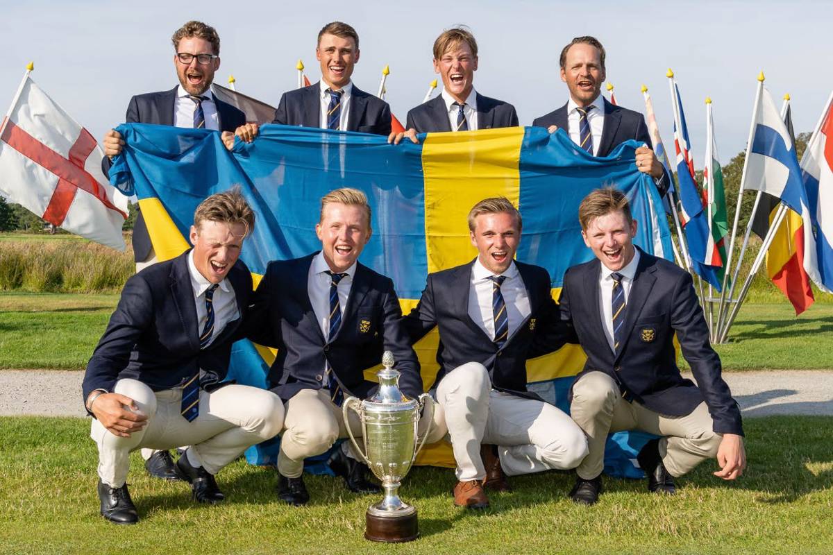 Sveriges vinnande lag under Lag-EM herrar på Ljunghusens GK 2019.